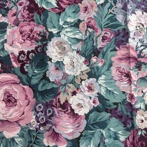 Vintage Cranston Print Works VIP Cabbage Rose Floral Cotton Fabric 2 Yds English